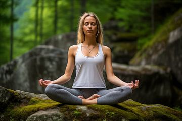 Jonge vrouw beoefent yoga meditatie houdingen in de natuur van Animaflora PicsStock