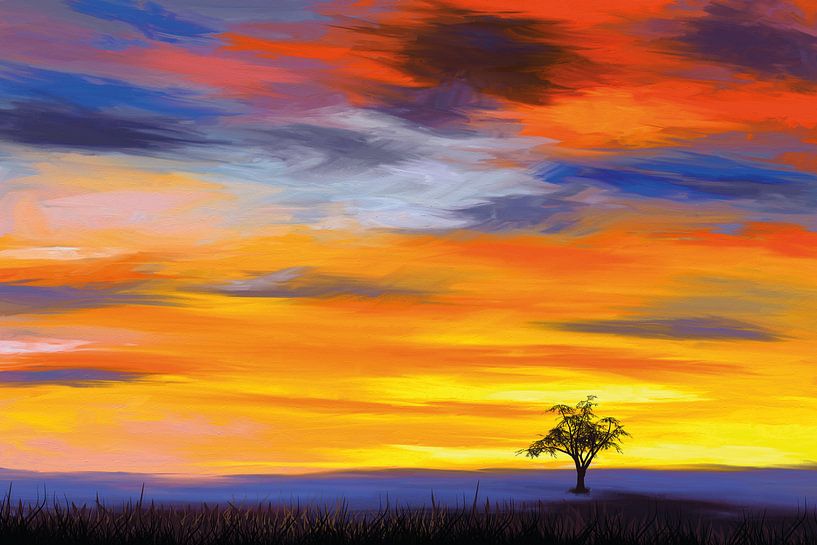 A lonely tree in the evening sun by Tanja Udelhofen
