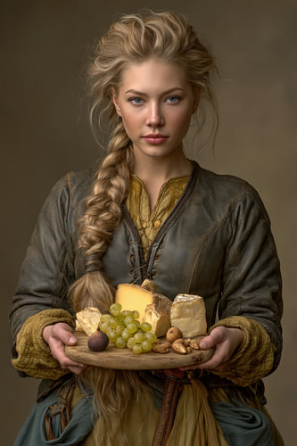 Vikingvrouw - Rustig Portret met Kaasplank