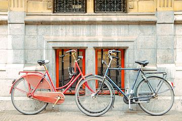 Twee symmetrische fietsen voor twee ramen in Den Haag van Simone Janssen