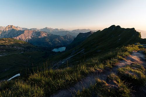 Lake Seealpsee in the Bavarian Alps at sunset