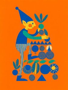 Bunte Weihnachtselfe - moderne Party-Illustration voller verspielter Formen
