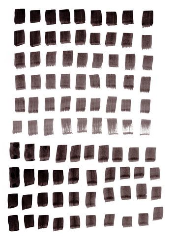 Abstract schilderij in warme Oost-Indische inkt. Zwarte blokken op wit