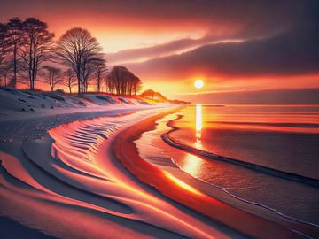Hiddensse - Coucher de soleil sur la plage en hiver sur Max Steinwald