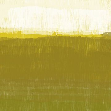Kleurrijke huiscollectie. Abstract landschap in warm groen, geel, wit. van Dina Dankers