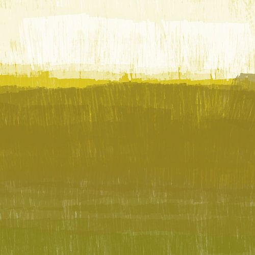 Kleurrijke huiscollectie. Abstract landschap in warm groen, geel, wit.