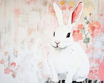 Lapin blanc | Lapin blanc avec fleurs sur Zen et Plus