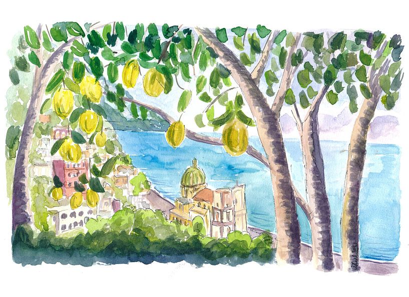 View of the Amalfi Coast with lemon orchard by Markus Bleichner