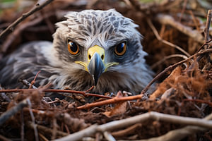 Junger Adler in einem Nest, im Frühling