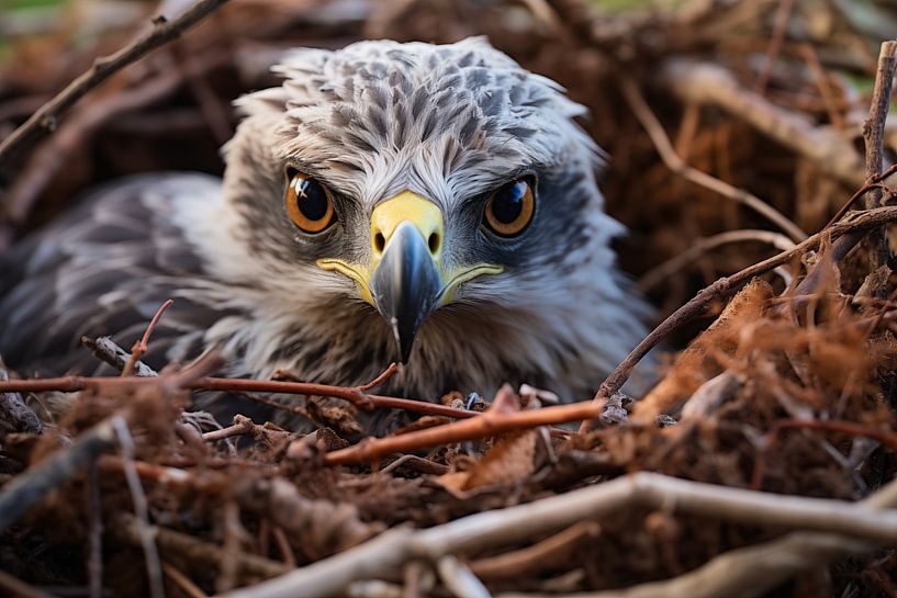 Jonge adelaar in een nest, in de lente van Animaflora PicsStock