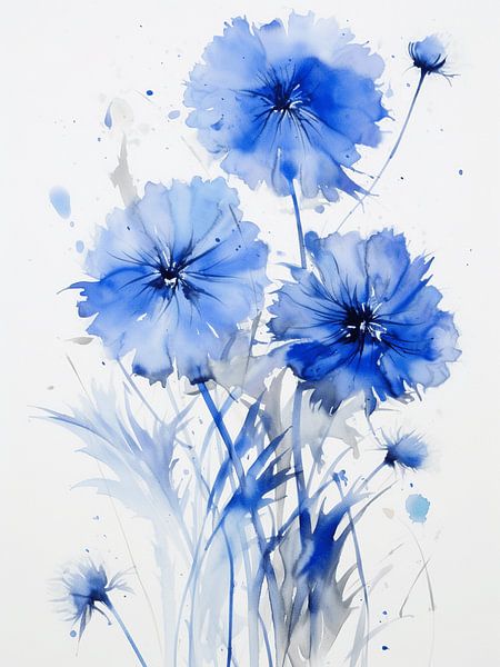 Watercolour blue cornflower bouquet filigree impressionistic by gm_designs
