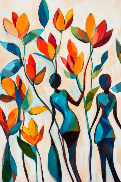 Figurines féminines colorées avec motif floral par Poster Art Shop