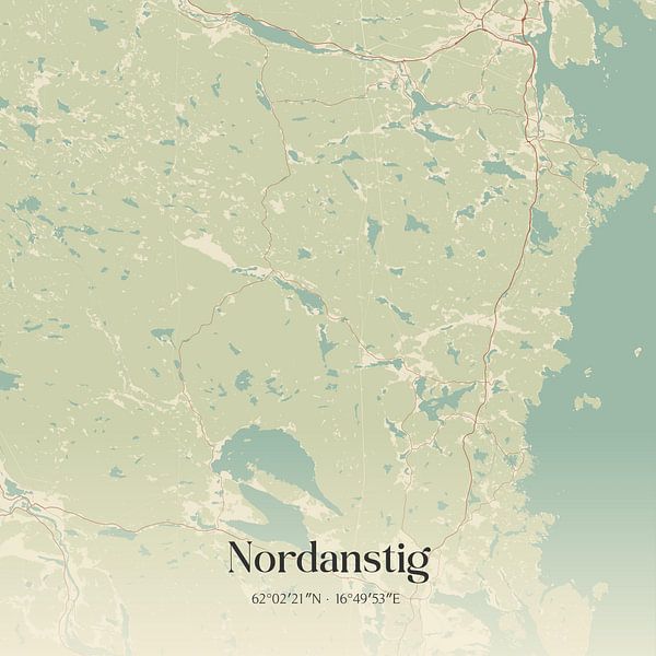 Vintage landkaart van Nordanstig, Sweden. van Stad & Wand