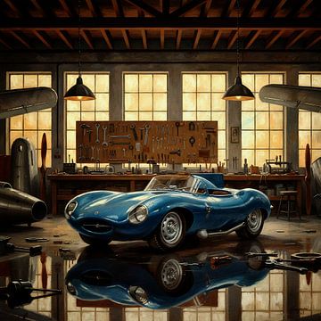 Jaguar Type D in Vintage Workshop by Jan Keteleer