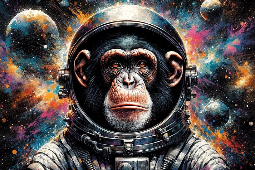 Cosmic view: Chimpanzee as astronaut by artefacti
