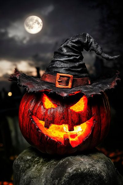 Spooky pumpkin lantern with witch's hat by Poster Art Shop