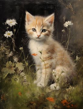 Orange Kitten among Daisies and Fieldflowers by Emil Husstege