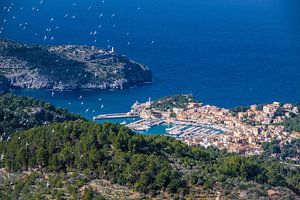 Blick auf Port de Soller vom Mirador de ses Barques, Mallorca