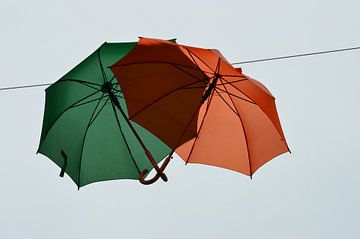 Paraplu's van de regen in de drup. van Marcel Huisman