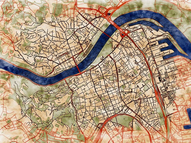Map of Linz centrum with the style 'Serene Summer' by Maporia