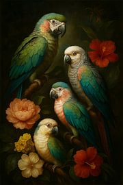 Tropische Stilleven met Papegaaien