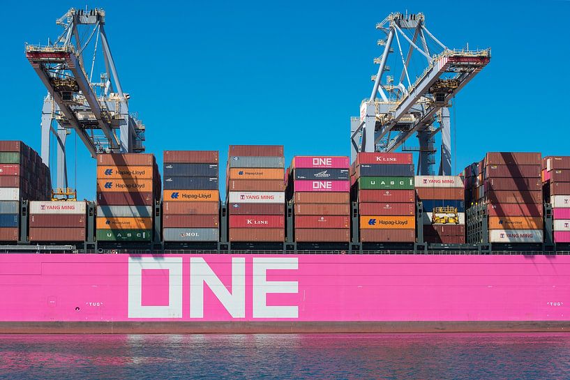 Ein Minato-Kobe-Containerschiff im Hafen von Rotterdam von Elles Rijsdijk