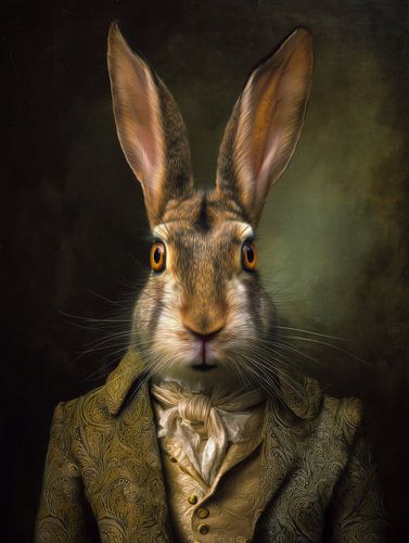 Voorname haas in een barok pak - Elegant dierenportret in groen