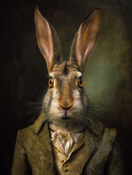 Vornehmer Hase im Barock-Anzug - Elegantes Tierportrait in Grün von MArt
