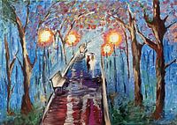 Walk rain couple forest romance