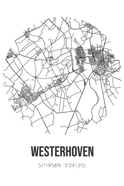 Westerhoven (Noord-Brabant) | Map | Black and White by Prints of Place