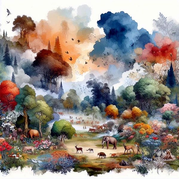 Landschap in aquarel 3 van Yvonne van Huizen