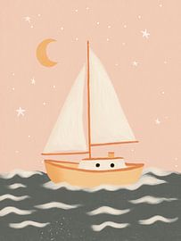 Whimsical Sailboat Under the Moon - Coastal Adventure Nursery by StudioRemier