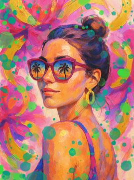 Boho Chic Beauty - Levendige Pop Art-stijl Vrouwelijke Illustratie van Dagmar Pels