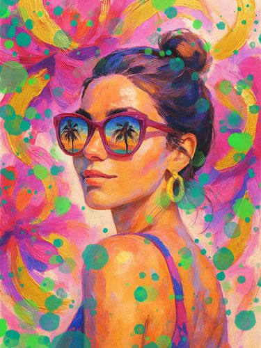 Boho Chic Beauty - Lebendige weibliche Illustration im Pop-Art-Stil von Dagmar Pels