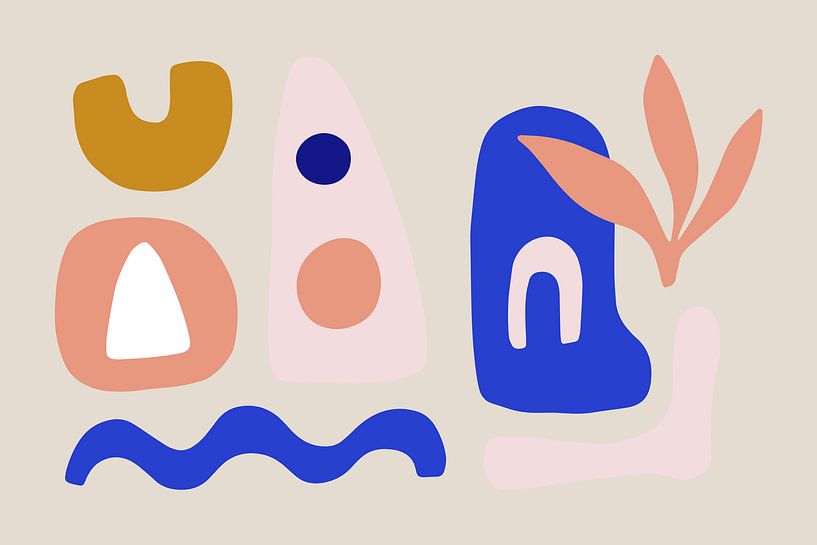 Modern, hip collage with geometric and organic shapes in nicely matched colors. by Studio Allee