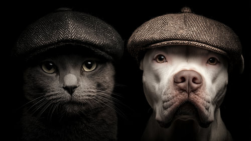 Katze und weißer Hund – „Peaky Blinders“-Panorama