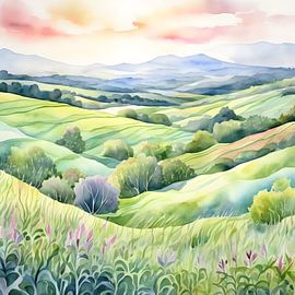 Rolling Hills in Watercolor Hues by Artistic