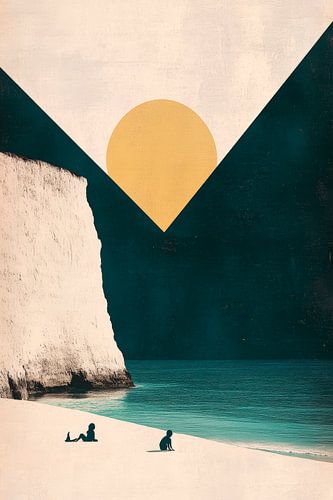 Strandlandschap met geometrische zon