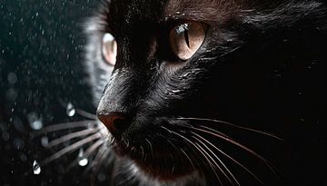 Chat sous la pluie avec gouttes de pluie sur Mustafa Kurnaz