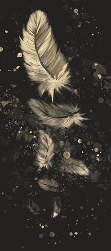 Chique artwork hoog en smal met goud gele veertjes