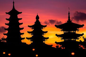 Pagodas in the sunset by Poster Art Shop