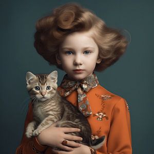 Portrait d'art "Moi et mon chat" sur Carla Van Iersel