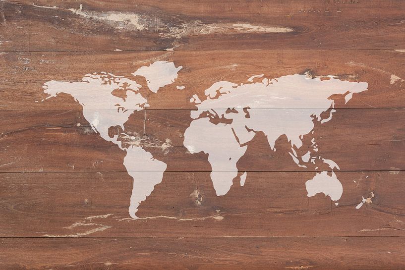 Wereldkaart Hout van World Maps canvas, behang meer