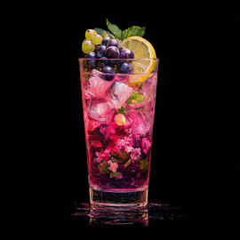 Rosa Cocktail mit Trauben und Zitrone – kunstvoll angerichtet von TheXclusive Art
