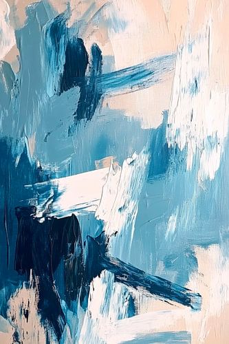 Abstract blauw schilderij in aquareltinten