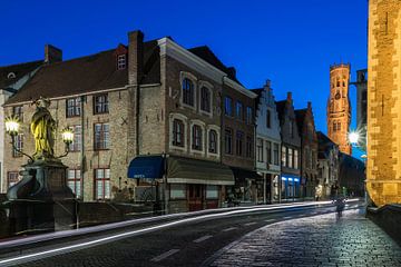 Night trails, old town, the Belfrey at Bruges, Belgium, July 201