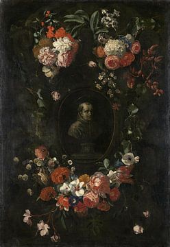 Bloemenkrans om het portret van Hieronymus van Weert, martelaar van Gorkum, Wouter Gysaerts