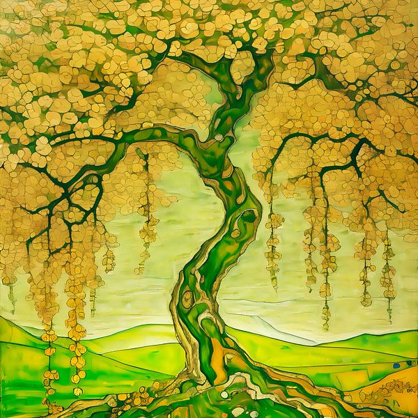 Sierlijke Sereniteit - Een Kunstzinnige Vertelling in Groene Nuances van Zebra404 - Art Parts