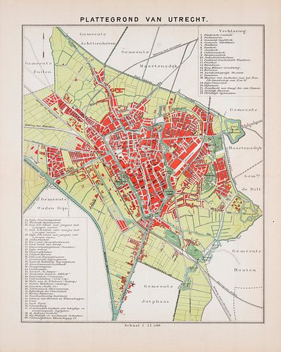Vintage plattegrond van de stad Utrecht ca. 1900