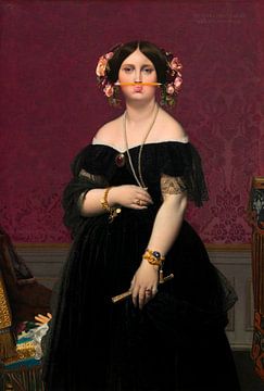 Portrait of Marie-Clotilde-Inès Moitessier, painted by Dominique Ingres, with pencil under the nose by Maarten Knops